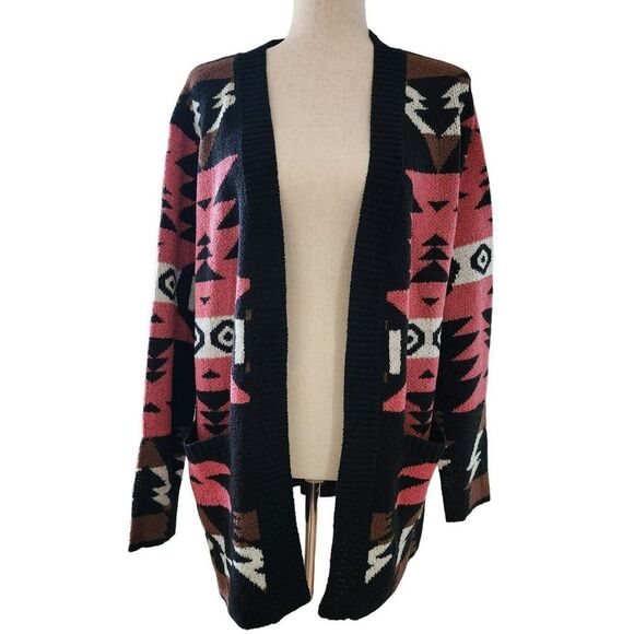 Tribal‎ Western Boho Print Black Pink Oversized Cardigan Lightweight Coat Size M - Picture 12 of 16